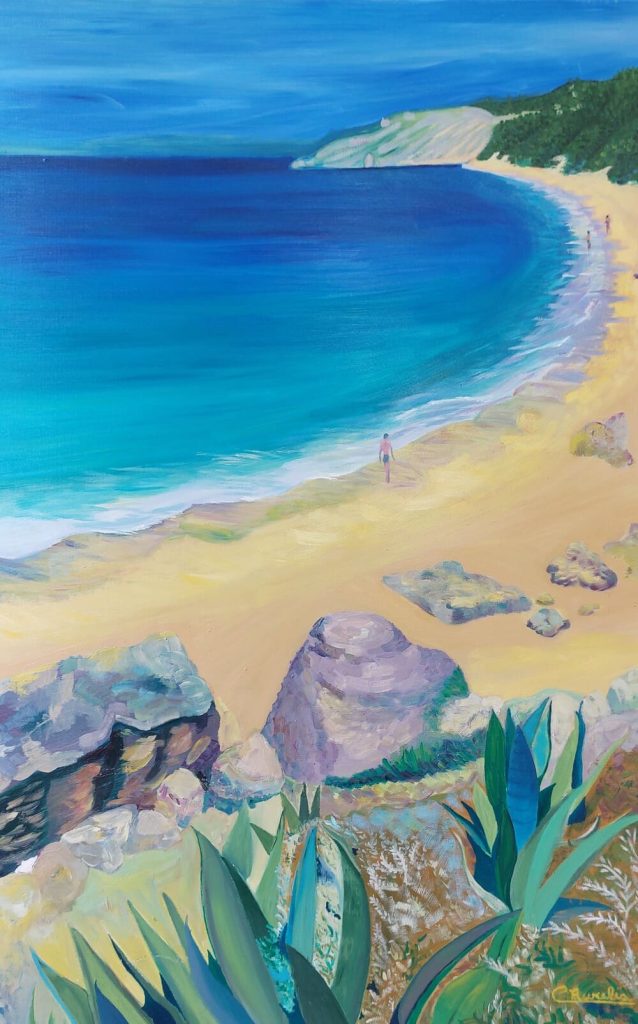 Vista mare Creta olio su tela con pennello cm 120×80 anno 2005 disponibile studio Aurelia Campolo