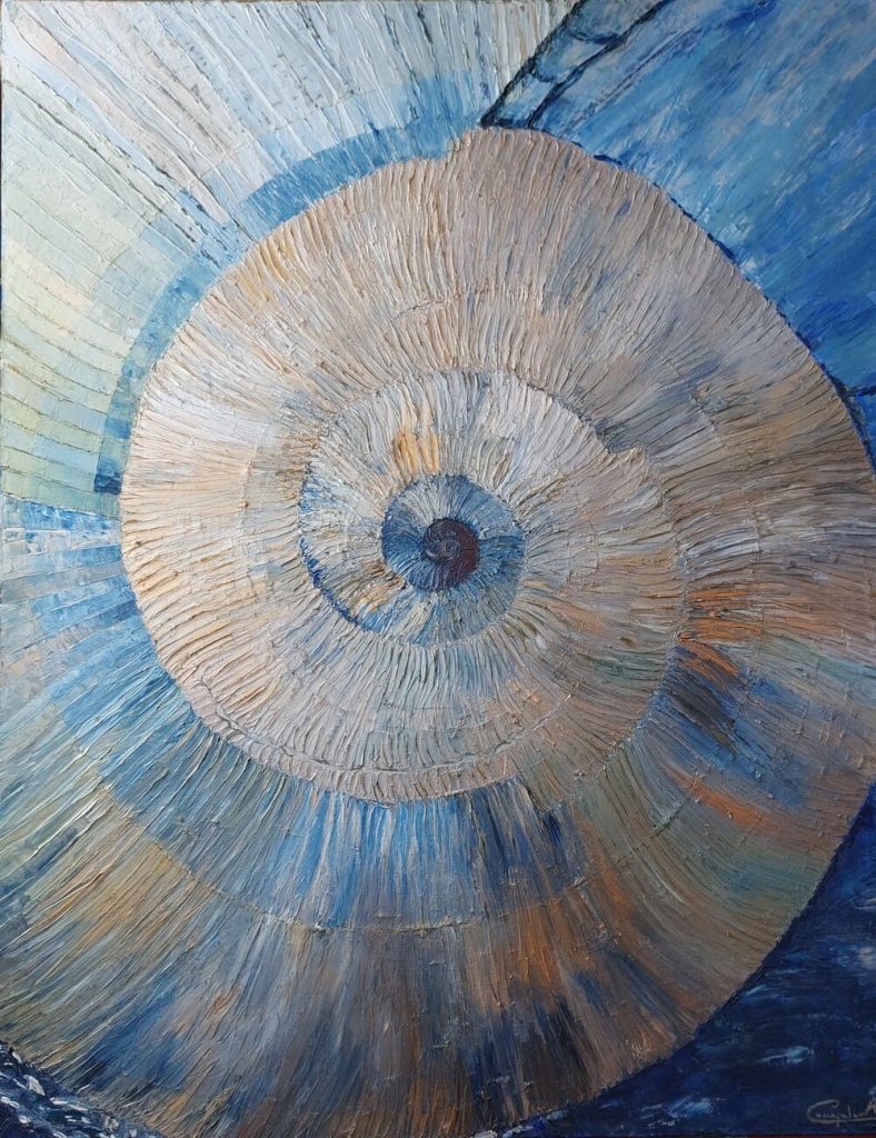Conchiglia, tecnica olio su tela con spatola, misure 100×80, anno 2015, disponibile studio Aurelia Campolo. (1)